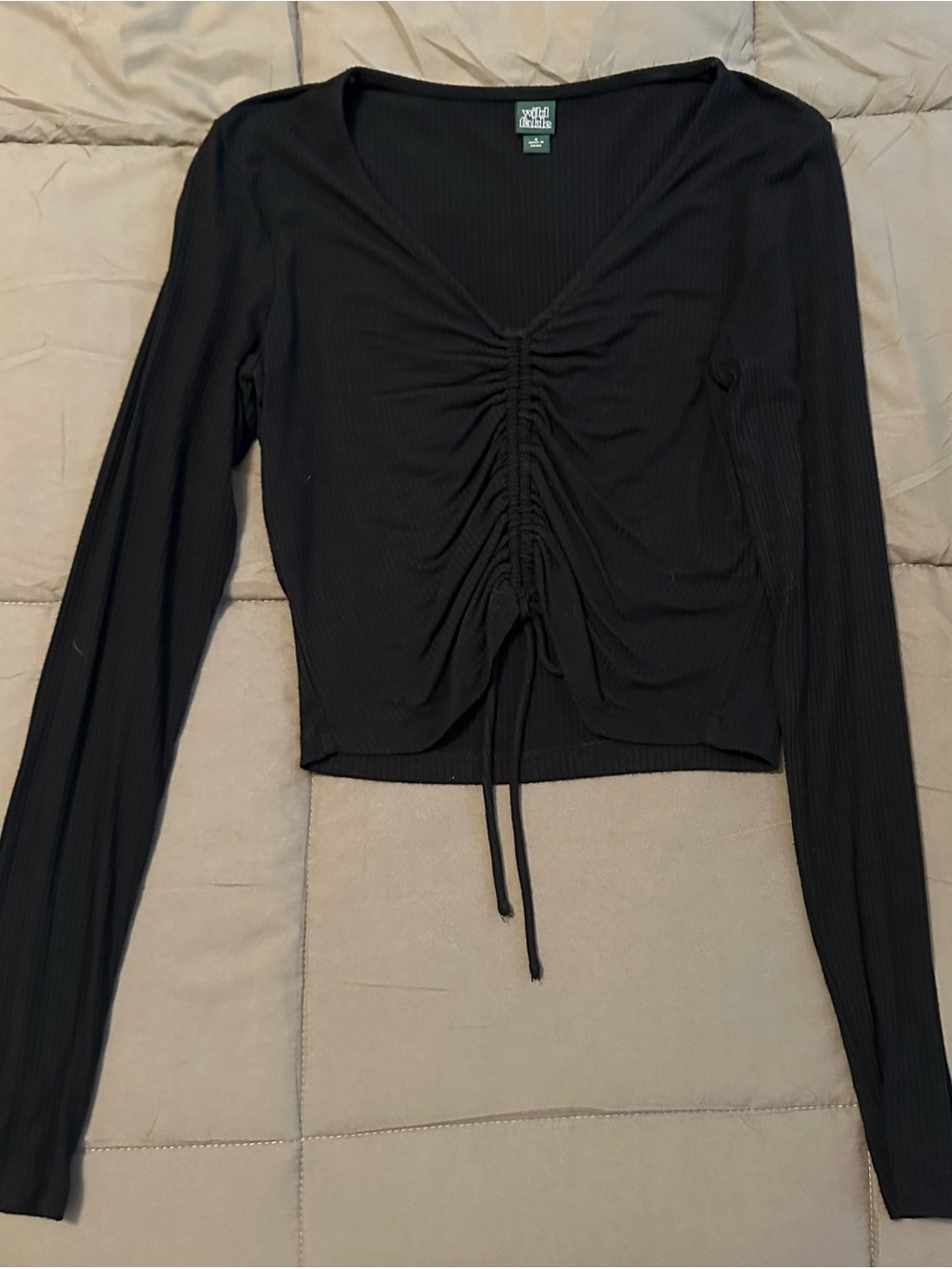 Wild Fable Black Long-Sleeve Ruched Front Top